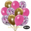 50er Luftballon-Set, 15 Pink-Konfetti, 18 Metallic-Pink und 17 Chrome-Gold Luftballons