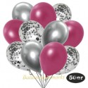50er Luftballon-Set, 15 Silber-Konfetti, 18 Metallic-Burgund und 17 Chrome-Silber Luftballons