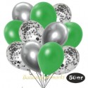 50er Luftballon-Set, 15 Silber-Konfetti, 18 Metallic-Grün und 17 Chrome-Silber Luftballons
