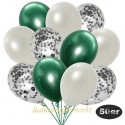 50er Luftballon-Set, 15 Silber-Konfetti, 18 Metallic-Weiß und 17 Chrome-Grün Luftballons
