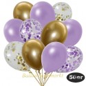 50er Luftballon-Set, 8 Flieder, 7 Gold-Konfetti, 18 Metallic-Lila und 17 Chrome-Gold Luftballons
