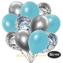 50er Luftballon-Set, 8 Silber, 7 Hellblau-Konfetti, 18 Metallic-Hellblau und 17 Chrome-Silber Luftballons