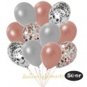 50er Luftballon-Set Metallic, 8 Roségold-Konfetti, 7 Silber-Konfetti, 18 Metallic-Roségold und 17 Metallic-Silber Luftballons