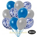 50er Luftballon-Set Metallic, 15 Blau-Konfetti, 18 Metallic-Blau und 17 Metallic-Silber Luftballons
