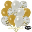 50er Luftballon-Set Metallic, 15 Gold-Konfetti, 18 Metallic-Weiß und 17 Metallic-Gold Luftballons