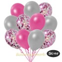 50er Luftballon-Set Metallic, 15 Pink-Konfetti, 18 Metallic-Silber und 17 Metallic-Pink Luftballons
