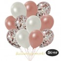 50er Luftballon-Set Metallic, 15 Roségold-Konfetti, 18 Metallic-Roségold und 17 Metallic-Weiß Luftballons