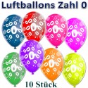 Luftballons mit der Zahl 0  zum Geburtstag, bunt gemischt, 30cm, 10 Stück