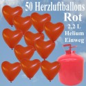 Helium- Einwegbehälter mit 50 Herzballons Hochzeit