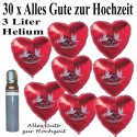 Midi-Set-Hochzeit, 30 Folienballons, "Alles Gute zur Hochzeit", 3 Liter Helium