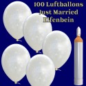 Ballons Helium Maxi Set Hochzeit, 100 Hochzeitsluftballons, Just Married in Elfenbein, mit Helium