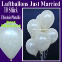 Luftballons Hochzeit, Latex, 10 Stück, Just Married, Elfenbein-Metallic