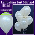 Luftballons Hochzeit, Latex, 100 Stück, Just Married, Elfenbein-Metallic