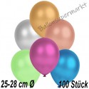 Luftballons Latex 25-28 cm Ø,  Metallic Bunt gemischt, 100 Stück