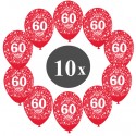 Luftballons mit der Zahl 60, Rot, Kristall, 10 Stück