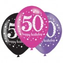 Luftballons, Latexballons Pink Celebration 50 zum 50. Geburtstag, 6 Stück
