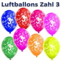 Luftballons mit der Zahl 3  zum 3. Geburtstag, bunt gemischt, 30cm, 5 Stück