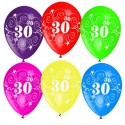 Luftballons, Latexballons Zahl 30 zum 30. Geburtstag / gemischte Farben, 5 Stück