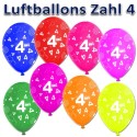 Luftballons mit der Zahl 4  zum 4. Geburtstag, bunt gemischt, 30cm, 5 Stück
