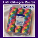 3 Rollen Luftschlangen Rauten, Papierschlangen Festdekoration zu Karneval und Fasching