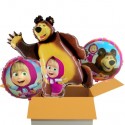 3 Luftballons Mascha und der Bär inklusive Helium, 1 großer und 2 kleine Folienballons