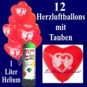 Herzluftballons Super-Mini-Set, 12 rote Herzballons-Tauben, mit Helium-Einweg