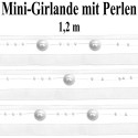 Mini-Girlande zur Tischdekoration mit Perlen und Bändern, Weiß, 120 cm