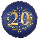 Luftballon aus Folie zum 20. Geburtstag, Satin Navy Blue, 45 cm, rund, inklusive Helium