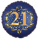 Luftballon aus Folie zum 21. Geburtstag, Satin Navy Blue, 45 cm, rund, inklusive Helium