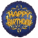 Happy Birthday Luftballon aus Folie zum Geburtstag, Satin Navy Blue, 45 cm, rund, inklusive Helium