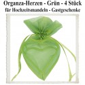 Organza-Herzen Grün für Hochzeitsmandeln und Gastgeschenke, 4 Stück