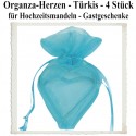 Organza-Herzen Türkis für Hochzeitsmandeln und Gastgeschenke, 4 Stück