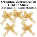 Organza-Schleifen, Zierschleifen Gold, 22 mm, Automatik-Ziehschleifen, 5 Stück