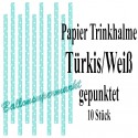Papier-Trinkhalme Türkis-Weiß gepunktet, 10 Stück