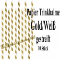Papier-Trinkhalme Gold-Weiß gestreift, 10 Stück