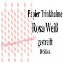 Papier-Trinkhalme Rosa-Weiß gestreift, 10 Stück