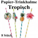 Papier-Trinkhalme Tropisch, Mottoparty Hawaii, 8 Stück