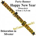 Holografisches Party Banner Happy New Year, Letterbanner, Silvester Dekoration