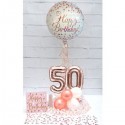 Partydeko-Set zum 50. Geburtstag in Roségold, Happy Birthday