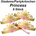 Princess for a Day Partykrönchen, Diademe zum Prinzessinnen Kindergeburtstag, 8 Stück