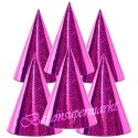 Holografische Partyhütchen, pink, 10 cm x 17 cm, 6 Stück