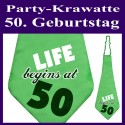 Party-Krawatte zum 50. Geburtstag, life begins at 50, Grün