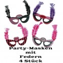 Party-Masken mit Federn und Glitzer zu Hen Party, Junggesellinnenabschied