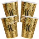 Partybecher Zahl 40 Glitzer Gold zum 40. Geburtstag und Jubiläum, 10 Stück