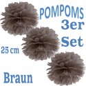 Pompoms, Braun, 25 cm, 3er Set