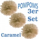 Pompoms, Caramel, 35 cm, 3er Set
