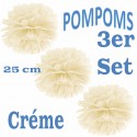 Pompoms, Créme, 25 cm, 3er Set