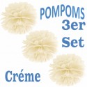 Pompoms, Créme, 35 cm, 3er Set