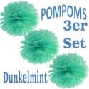 Pompoms, Dunkelmint, 35 cm, 3er Set
