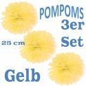 Pompoms, Gelb, 25 cm, 3er Set